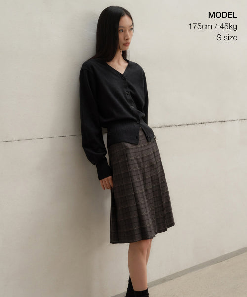 MUSINSA STANDARD WOMAN MUSINSA STANDARD WOMAN Women's Buckle Pleated Check Knee Length Skirt [Gray]