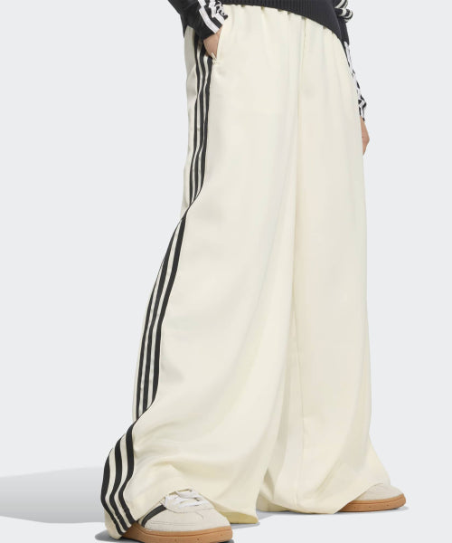 ADIDAS ADIDAS Satin Wide Leg Track Pants - Cream White:Black