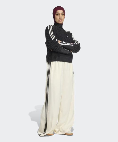 ADIDAS ADIDAS Satin Wide Leg Track Pants - Cream White:Black