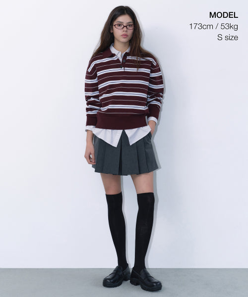 MUSINSA STANDARD WOMAN MUSINSA STANDARD WOMAN Women's Multi-Stripe Collared Knit [Burgundy] Size