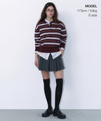 MUSINSA STANDARD WOMAN MUSINSA STANDARD WOMAN Women's Multi-Stripe Collared Knit [Burgundy] Size