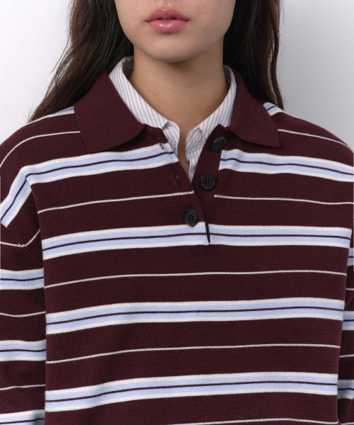 MUSINSA STANDARD WOMAN MUSINSA STANDARD WOMAN Women's Multi-Stripe Collared Knit [Burgundy] Size