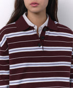 MUSINSA STANDARD WOMAN MUSINSA STANDARD WOMAN Women's Multi-Stripe Collared Knit [Burgundy] Size