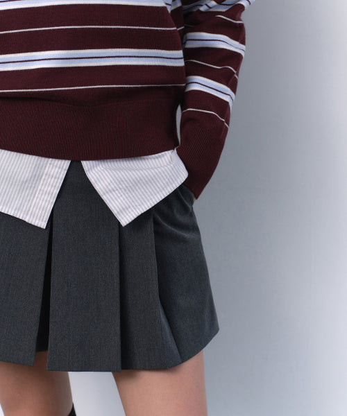 MUSINSA STANDARD WOMAN MUSINSA STANDARD WOMAN Women's Multi-Stripe Collared Knit [Burgundy] Size