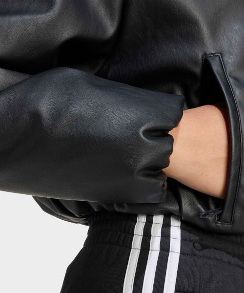 ADIDAS ADIDAS Faux Leather Bomber Jacket - Black