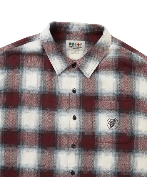 THISISNEVERTHAT THISISNEVERTHAT GD Lightning Bear Plaid Shirt Burgundy