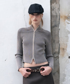 MIXXO MIXXO Knitwear Ribbed Two-Tone Zip-Up (C)
