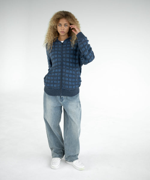THISISNEVERTHAT THISISNEVERTHAT Textured Knit Zip Hoodie Navy