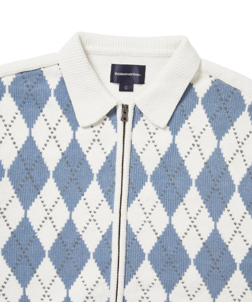 THISISNEVERTHAT THISISNEVERTHAT Argyle Zip Knit Cardigan White