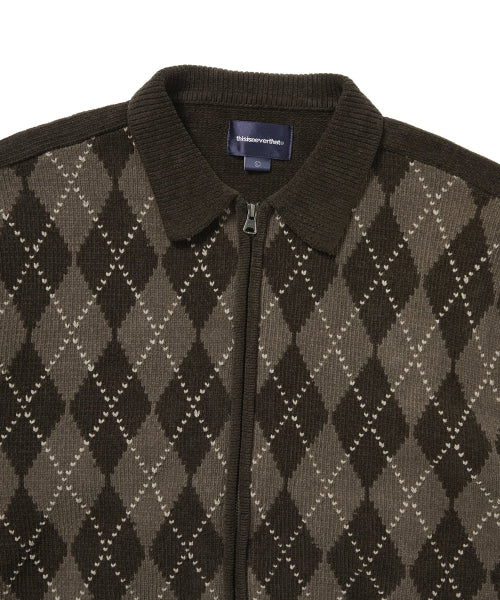 THISISNEVERTHAT THISISNEVERTHAT Argyle Zip Knit Cardigan Brown