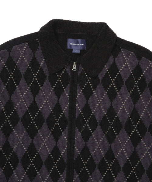 THISISNEVERTHAT THISISNEVERTHAT Argyle Zip Knit Cardigan Black