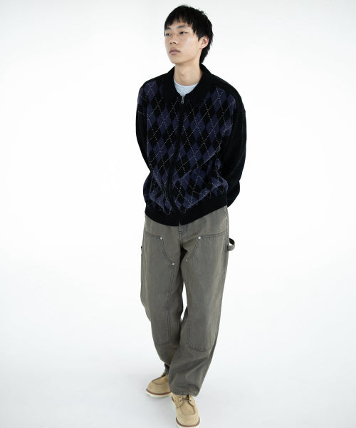 THISISNEVERTHAT THISISNEVERTHAT Argyle Zip Knit Cardigan Black