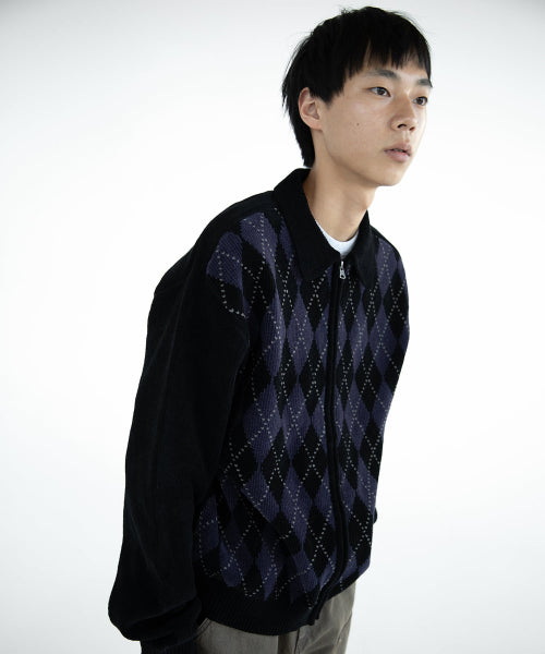 THISISNEVERTHAT THISISNEVERTHAT Argyle Zip Knit Cardigan Black