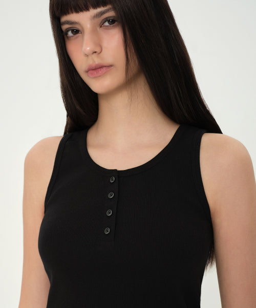MUSINSA STANDARD WOMAN MUSINSA STANDARD WOMAN Women's Henley Neck Tank Top Black
