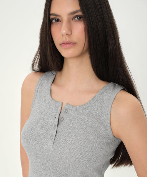 MUSINSA STANDARD WOMAN MUSINSA STANDARD WOMAN Women's Henley Neck Tank Top [Medium Gray]