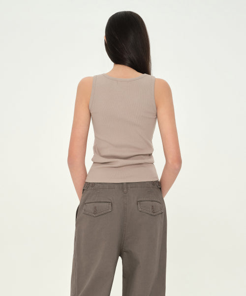 MUSINSA STANDARD WOMAN MUSINSA STANDARD WOMAN Women's Henley Neck Tank Top Greyish Beige