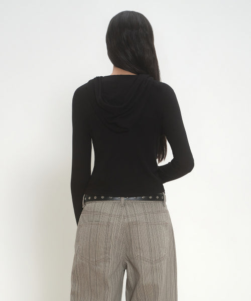 MUSINSA STANDARD WOMAN MUSINSA STANDARD WOMAN Women's Ribbed Slim Hooded Jersey Cardigan [Black]
