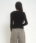 MUSINSA STANDARD WOMAN MUSINSA STANDARD WOMAN Women's Ribbed Slim Hooded Jersey Cardigan [Black]