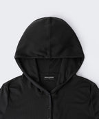 MUSINSA STANDARD WOMAN MUSINSA STANDARD WOMAN Women's Ribbed Slim Hooded Jersey Cardigan [Black]