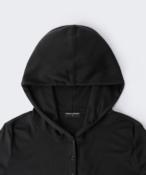 MUSINSA STANDARD WOMAN MUSINSA STANDARD WOMAN Women's Ribbed Slim Hooded Jersey Cardigan [Black]