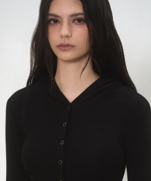 MUSINSA STANDARD WOMAN MUSINSA STANDARD WOMAN Women's Ribbed Slim Hooded Jersey Cardigan [Black]