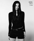 MUSINSA STANDARD WOMAN MUSINSA STANDARD WOMAN Women's Ribbed Slim Hooded Jersey Cardigan [Black]