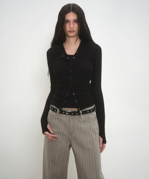 MUSINSA STANDARD WOMAN MUSINSA STANDARD WOMAN Women's Ribbed Slim Hooded Jersey Cardigan [Black]
