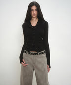 MUSINSA STANDARD WOMAN MUSINSA STANDARD WOMAN Women's Ribbed Slim Hooded Jersey Cardigan [Black]