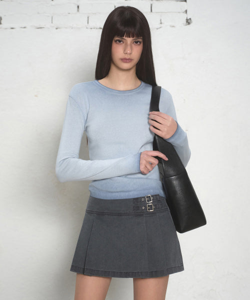 MUSINSA STANDARD WOMAN MUSINSA STANDARD WOMAN T-Shirt Slim Crew Neck Long Sleeve [Dusty Blue]