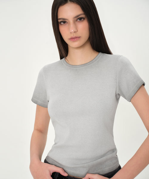 MUSINSA STANDARD WOMAN MUSINSA STANDARD WOMAN Women's Slim Crew Neck T-Shirt (Gray)