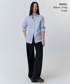 MUSINSA STANDARD WOMAN MUSINSA STANDARD WOMAN Women's Striped Relaxed Poplin Shirt (Sky Blue)