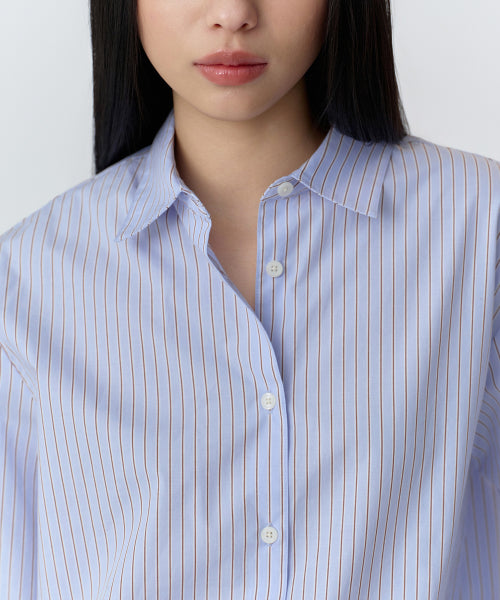 MUSINSA STANDARD WOMAN MUSINSA STANDARD WOMAN Women's Striped Relaxed Poplin Shirt (Sky Blue)