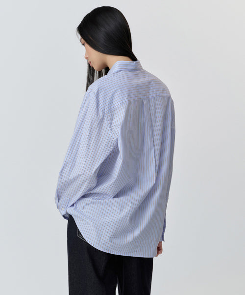 MUSINSA STANDARD WOMAN MUSINSA STANDARD WOMAN Women's Striped Relaxed Poplin Shirt (Sky Blue)