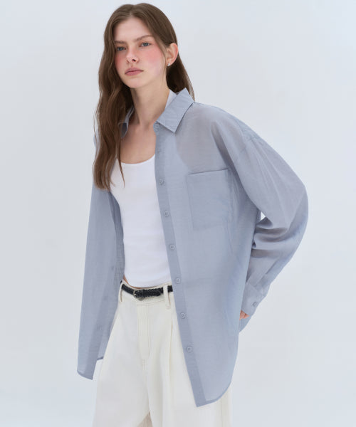 MUSINSA STANDARD WOMAN MUSINSA STANDARD WOMAN Oversized Crinkle Silky Shirt [Blue Gray]