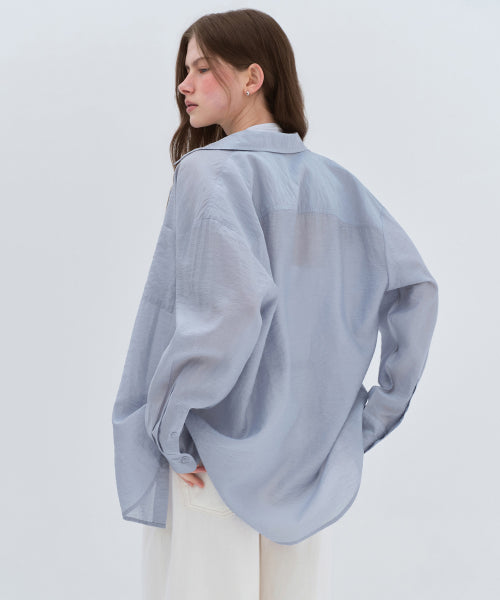 MUSINSA STANDARD WOMAN MUSINSA STANDARD WOMAN Oversized Crinkle Silky Shirt [Blue Gray]