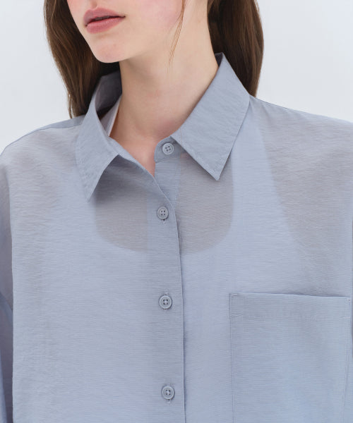 MUSINSA STANDARD WOMAN MUSINSA STANDARD WOMAN Oversized Crinkle Silky Shirt [Blue Gray]