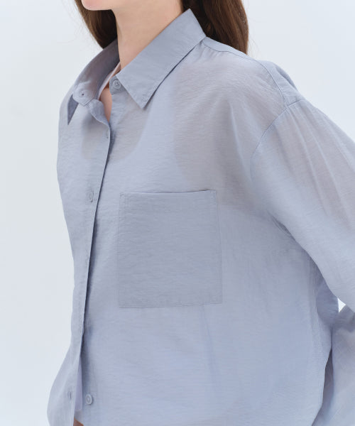 MUSINSA STANDARD WOMAN MUSINSA STANDARD WOMAN Oversized Crinkle Silky Shirt [Blue Gray]