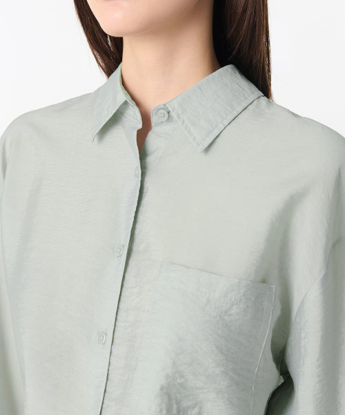 MUSINSA STANDARD WOMAN MUSINSA STANDARD WOMAN Oversized Crinkle Silky Shirt Mint Gray