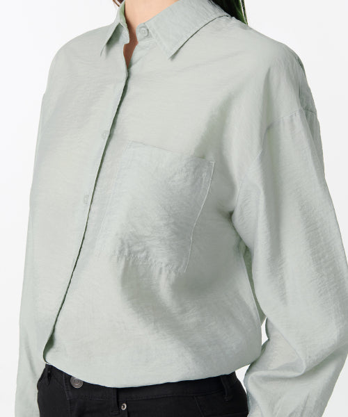 MUSINSA STANDARD WOMAN MUSINSA STANDARD WOMAN Oversized Crinkle Silky Shirt Mint Gray