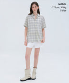 MUSINSA STANDARD WOMAN MUSINSA STANDARD WOMAN Women's Oversized Crinkle Check Short Sleeve Shirt (Ivory)