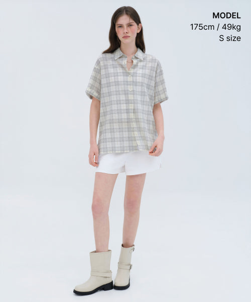 MUSINSA STANDARD WOMAN MUSINSA STANDARD WOMAN Women's Oversized Crinkle Check Short Sleeve Shirt (Ivory)