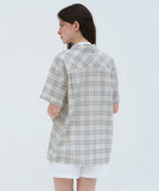 MUSINSA STANDARD WOMAN MUSINSA STANDARD WOMAN Women's Oversized Crinkle Check Short Sleeve Shirt (Ivory)