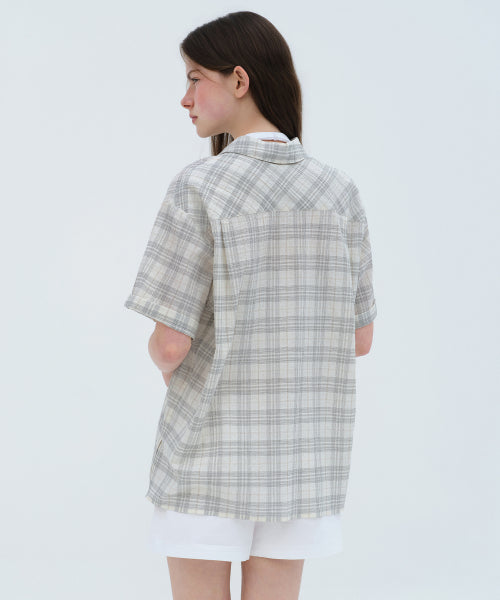 MUSINSA STANDARD WOMAN MUSINSA STANDARD WOMAN Women's Oversized Crinkle Check Short Sleeve Shirt (Ivory)