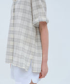 MUSINSA STANDARD WOMAN MUSINSA STANDARD WOMAN Women's Oversized Crinkle Check Short Sleeve Shirt (Ivory)
