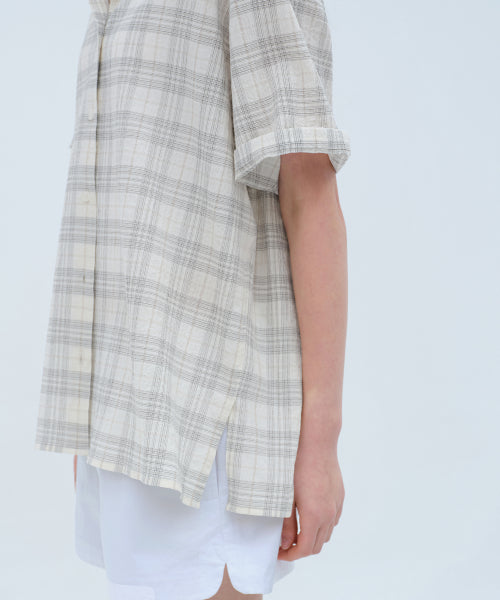 MUSINSA STANDARD WOMAN MUSINSA STANDARD WOMAN Women's Oversized Crinkle Check Short Sleeve Shirt (Ivory)