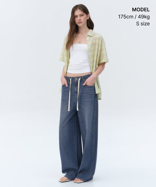 MUSINSA STANDARD WOMAN MUSINSA STANDARD WOMAN Women's Oversized Crinkle Check Short Sleeve Shirt [Lemon]