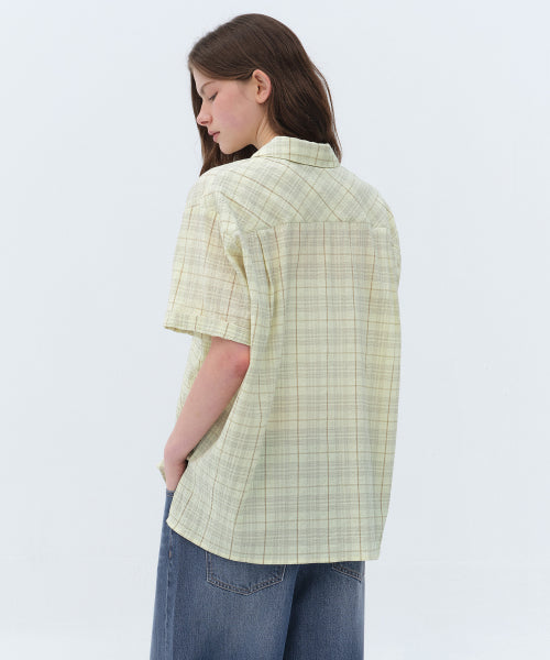 MUSINSA STANDARD WOMAN MUSINSA STANDARD WOMAN Women's Oversized Crinkle Check Short Sleeve Shirt [Lemon]