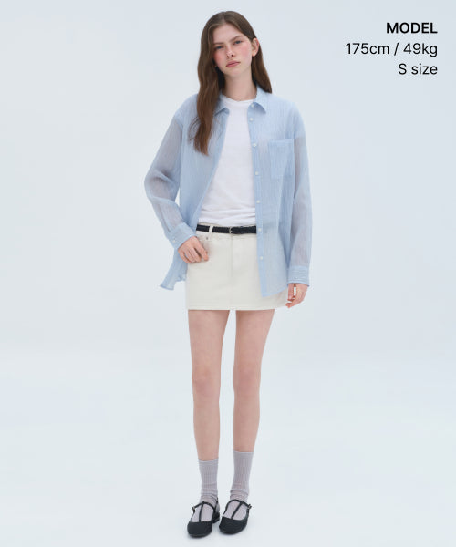 MUSINSA STANDARD WOMAN MUSINSA STANDARD WOMAN Women's Relaxed Striped Sheer Shirt (Sky Blue)