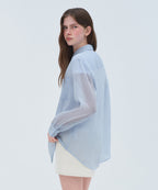 MUSINSA STANDARD WOMAN MUSINSA STANDARD WOMAN Women's Relaxed Striped Sheer Shirt (Sky Blue)