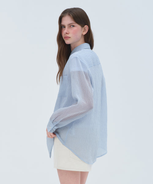 MUSINSA STANDARD WOMAN MUSINSA STANDARD WOMAN Women's Relaxed Striped Sheer Shirt (Sky Blue)